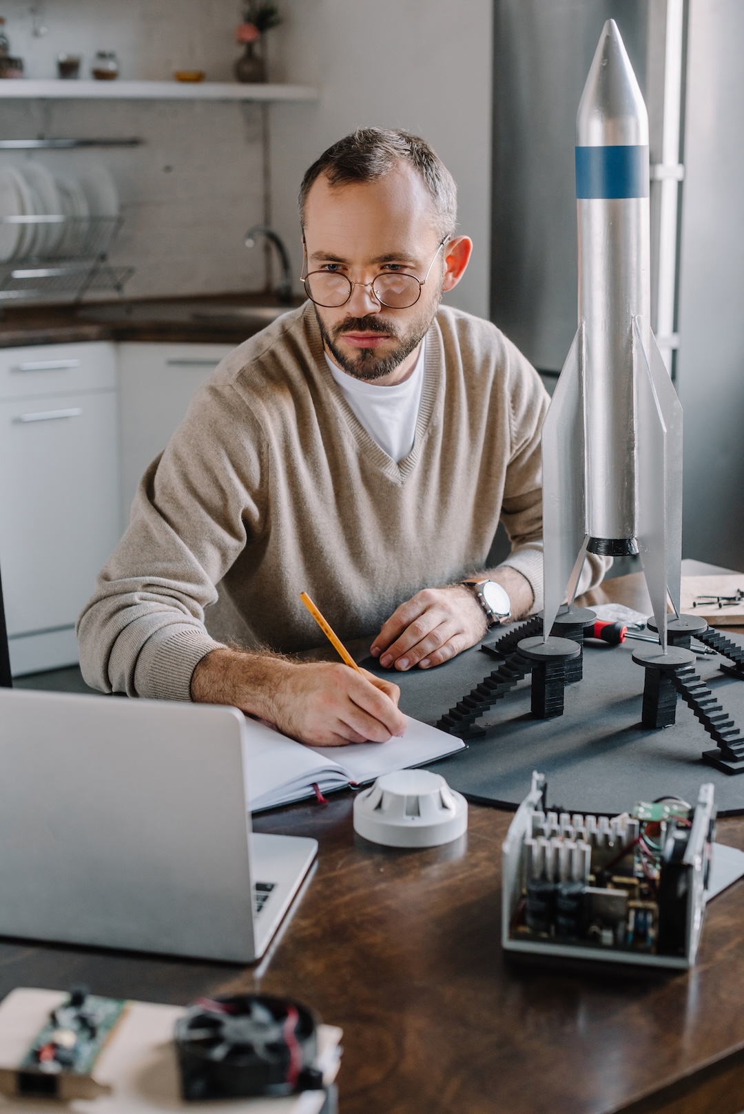 Engineer designing a rocket